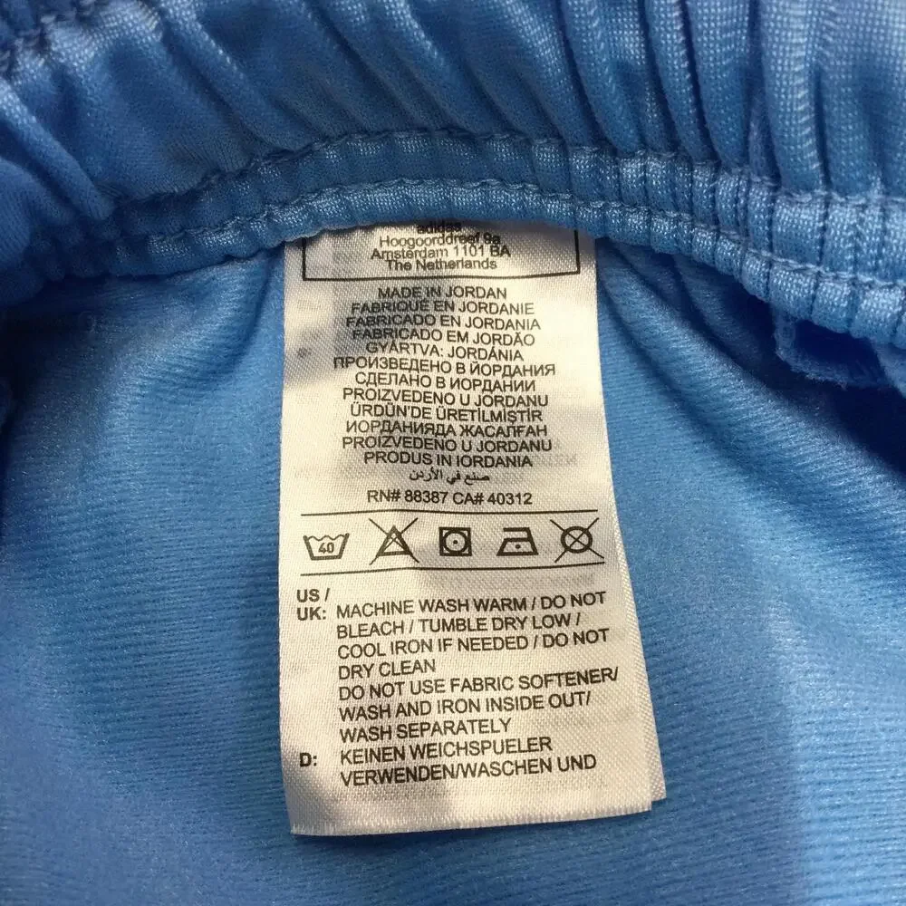 Adidas Track Pants Mens Medium Blue 3 Stripe Elastic Waist Side Pockets